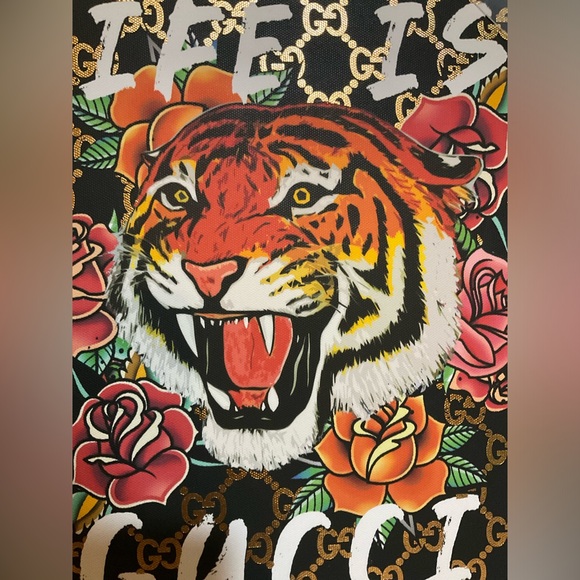 “Life is Gucci” Tiger & Floral Art Canvas 11” x 14” - Picture 3 of 6